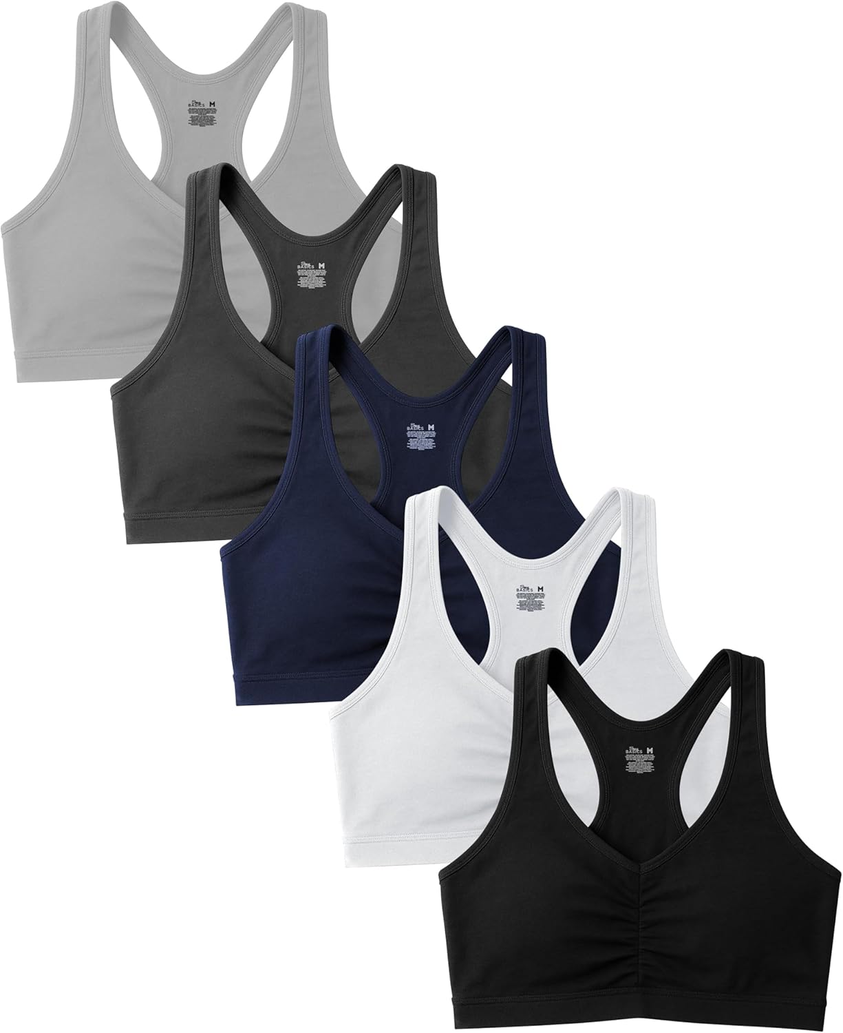 Sexy Basics Women's Cotton Spandex Racer Back Bra | 4 Way Stretch Pullover Workout Sport Bras (Multi-Pack)