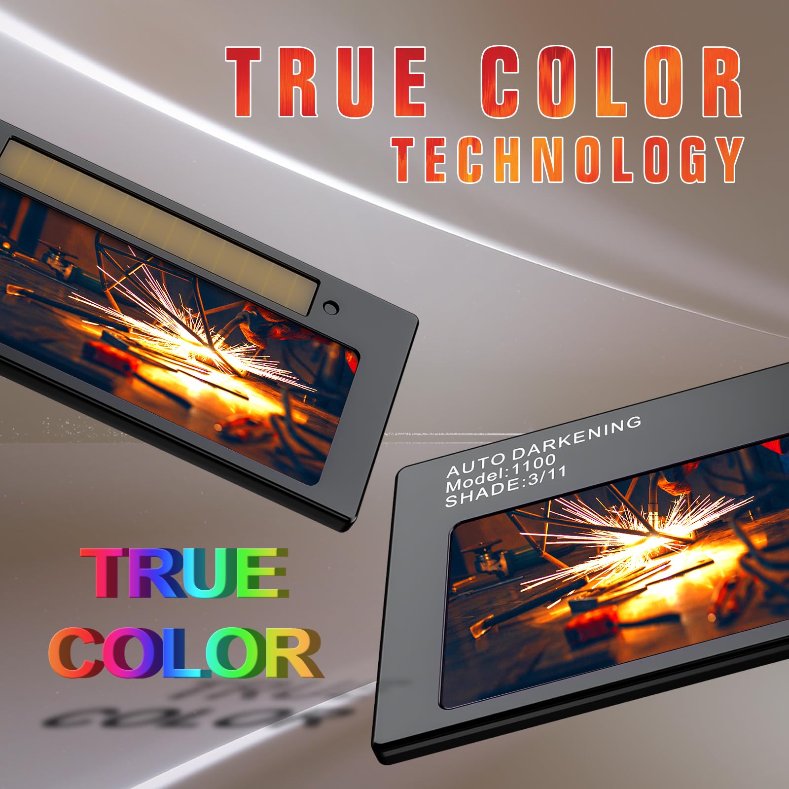Lentille de soudage auto-obscurcissante, 5,1 x 10,8 cm, filtre solaire True Color avec 2 capteurs d'arc, 11 accessoires de rechange pour casque de soudage