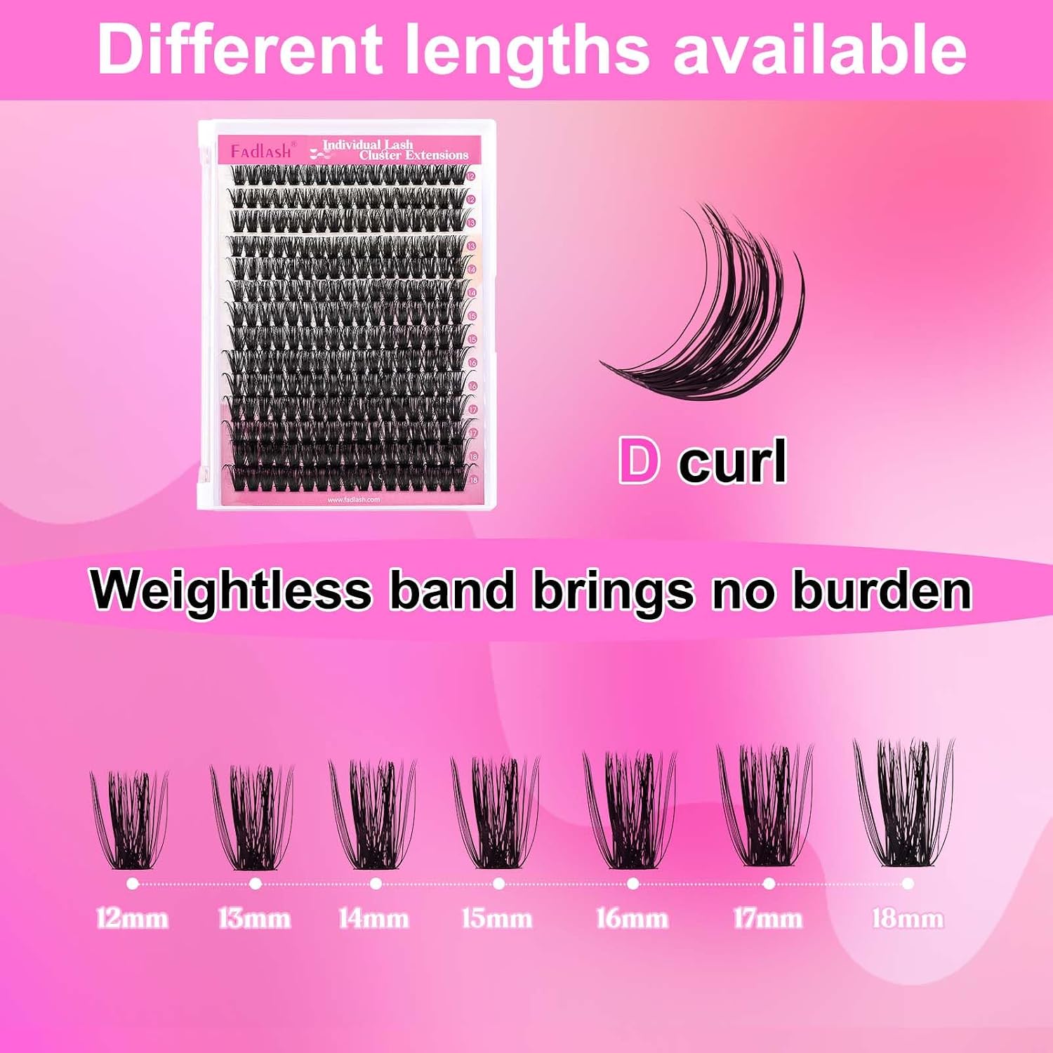 FADLASH Cluster Lashes D Curl Wispy Individual Lashes DIY Eyelash Extension Natural Look Reusable Fluffy Cluster Eyelash Extensions Self Application at Home （80D-0.07D-12-18MIX) image 2