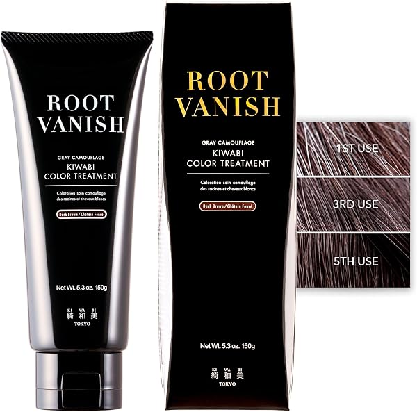 Kiwabi Color-Depositing Treatment for Gray Coverage – Subtle & Buildable Hair Gloss Color Benefit – Gradual, Semi Permanent Hair Color – Sulfate-Free, Ammonia-Free – 31 Botanical Extracts, Dark Brown