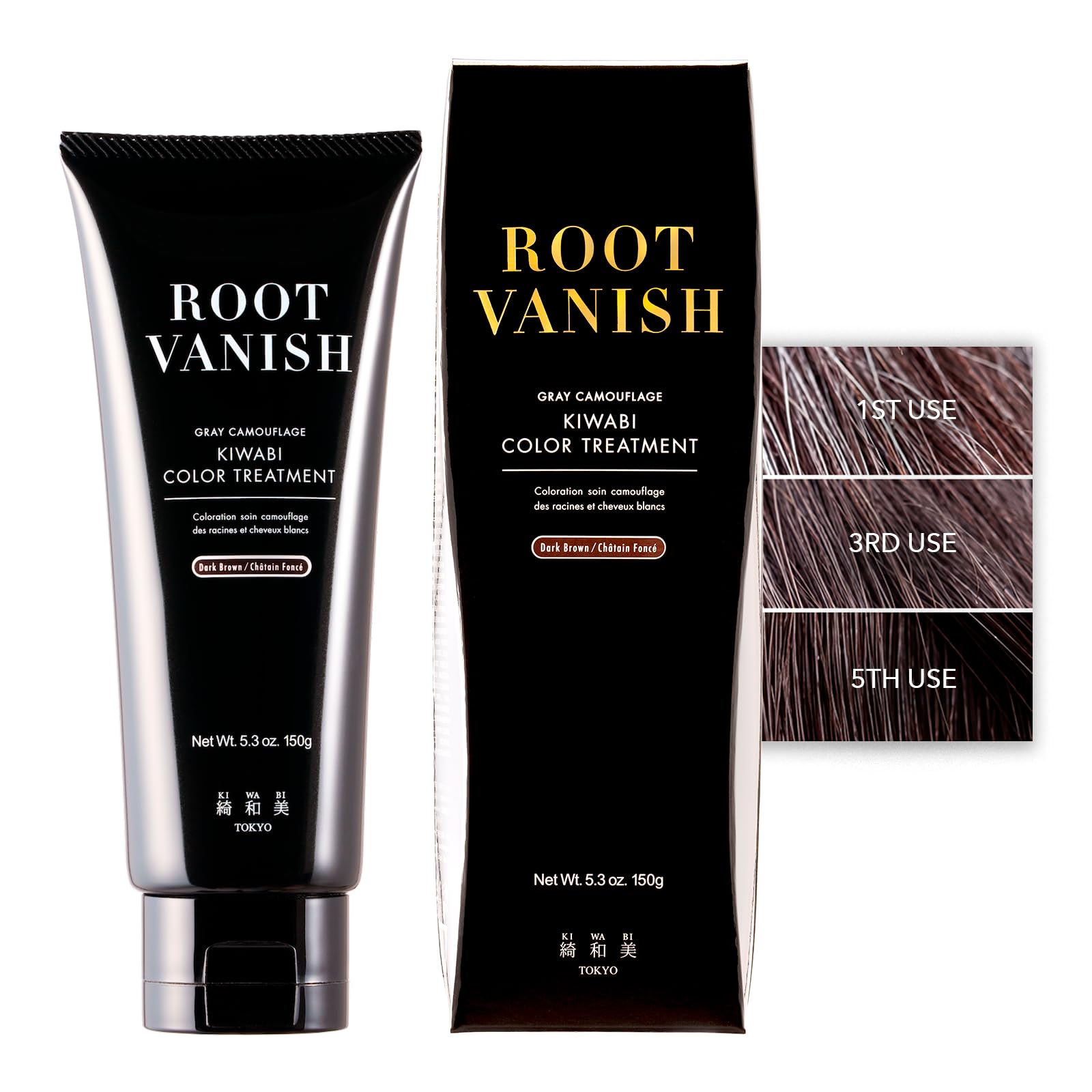 Kiwabi Color-Depositing Treatment for Gray Coverage – Subtle & Buildable Hair Gloss Color Benefit – Gradual, Semi Permanent Hair Color – Sulfate-Free, Ammonia-Free – 31 Botanical Extracts, Dark Brown