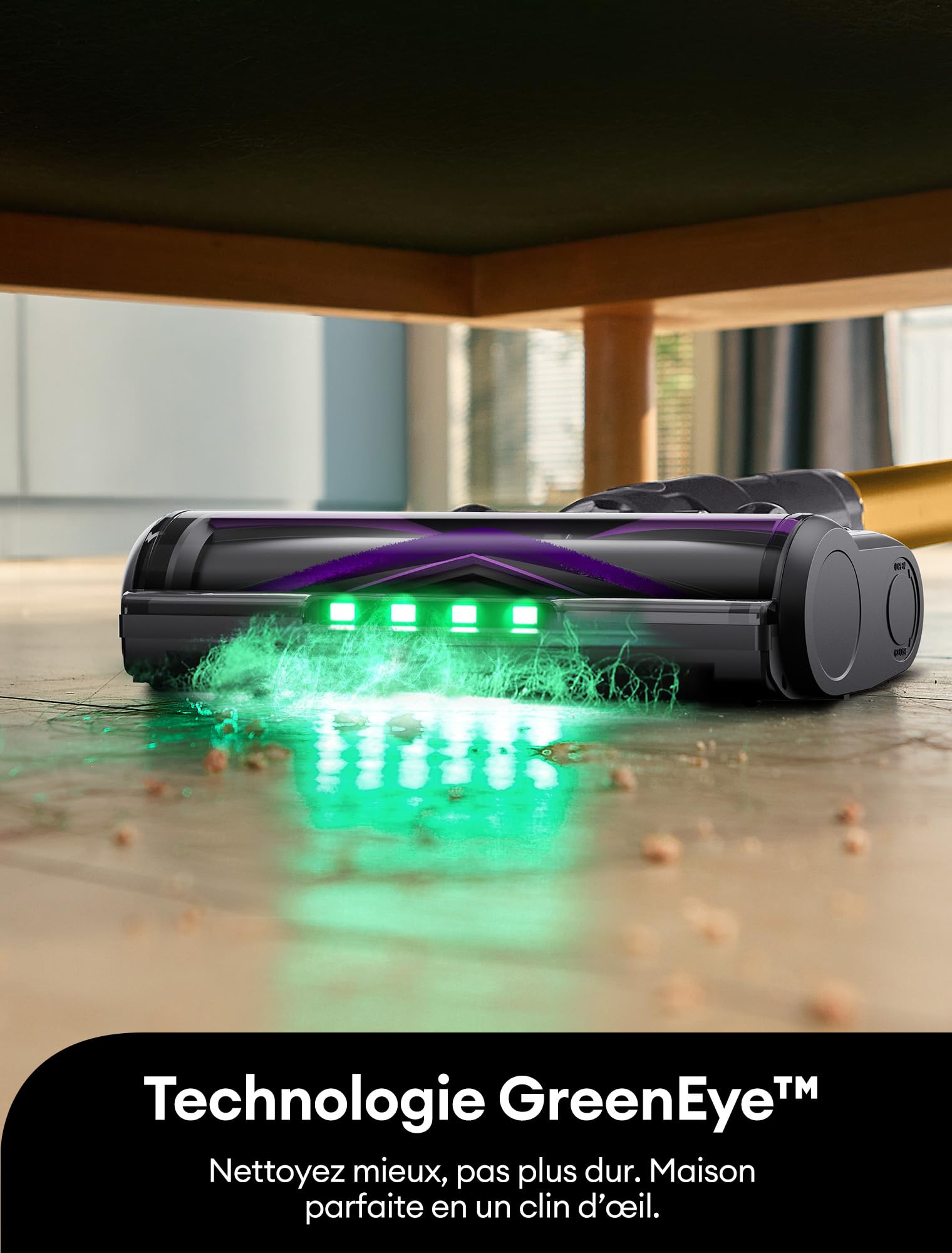 Ultenic Aspirateur Balai sans Fil, 55kPa Puissant pour Poils Animaux, Technologie GreenEye, Tube Pliable 65cm, Filtre HEPA H13 Anti-Allergie, 60min Autonomie, Sol Dur/Voiture/Moquette