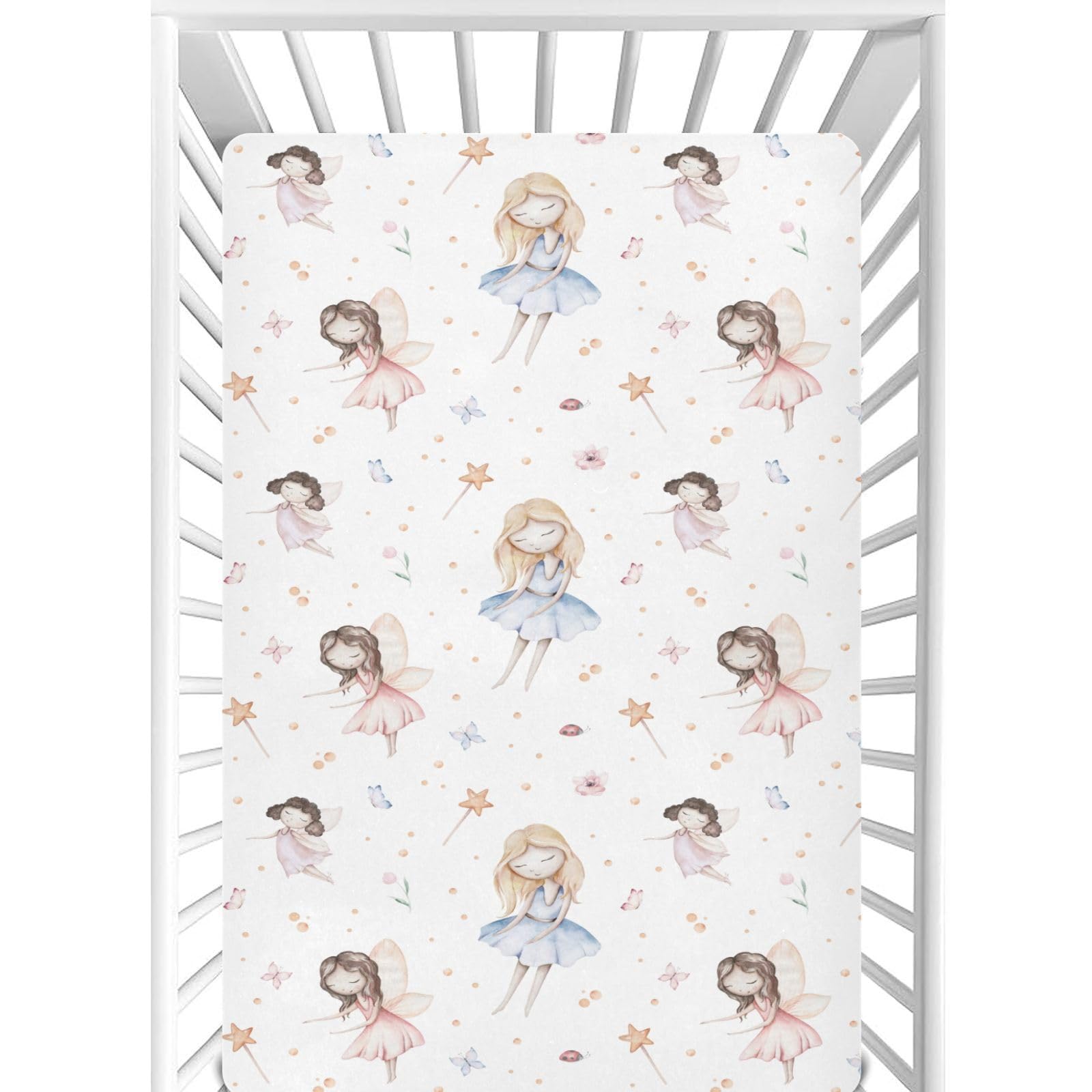 CaTaKu Fairytale Princess Mini Crib Sheets for Girls Boys Baby Mattress Sheets Fitted, Soft Toddler Nursery Bed Sheets Neutral 28"x 52"