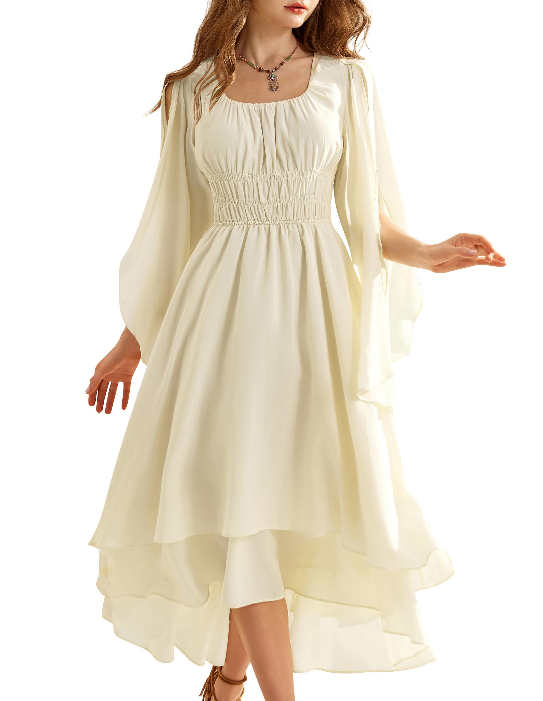 SCARLET DARKNESS Damen Renaissance Corsagenkleid Mittelalter High Low Lange Swing-Kleid