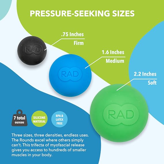 RAD Rounds I Set of 3 Massage Balls for Jaw, Hands and Plantar Fasciitis Myofascial Release, Mobility and Recovery