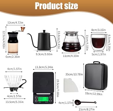 Hand Brewed Coffee Set for Camping, 8PCS Portable Coffee Grinding Brewing Tool Kit with Storage Bag, Pot, Scale, Multifunctional Camp Cafe Brewing Kit for Gift