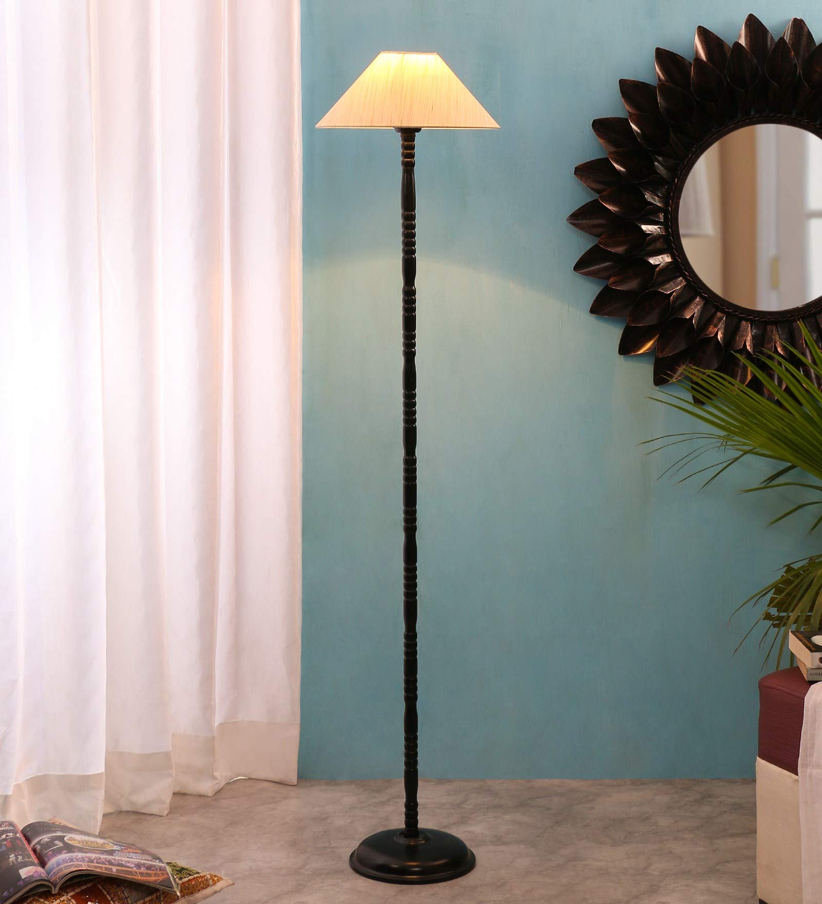 Devansh AF167, Cotton Off White Designer Stick Iron Floor Lamp (Off-White)-image-49