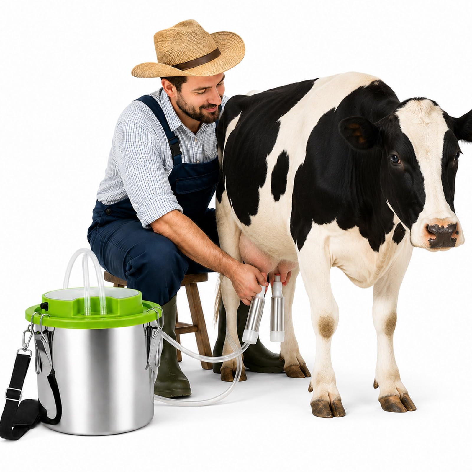 moupeaktain Goat Milking Machine, 12L Electric Milker for Goats Cows Sheep, Rechargeable Portable Milking Machine with Automatic Stop, Sealed Stainless Steel Bucket and Silicone Tubing Cow