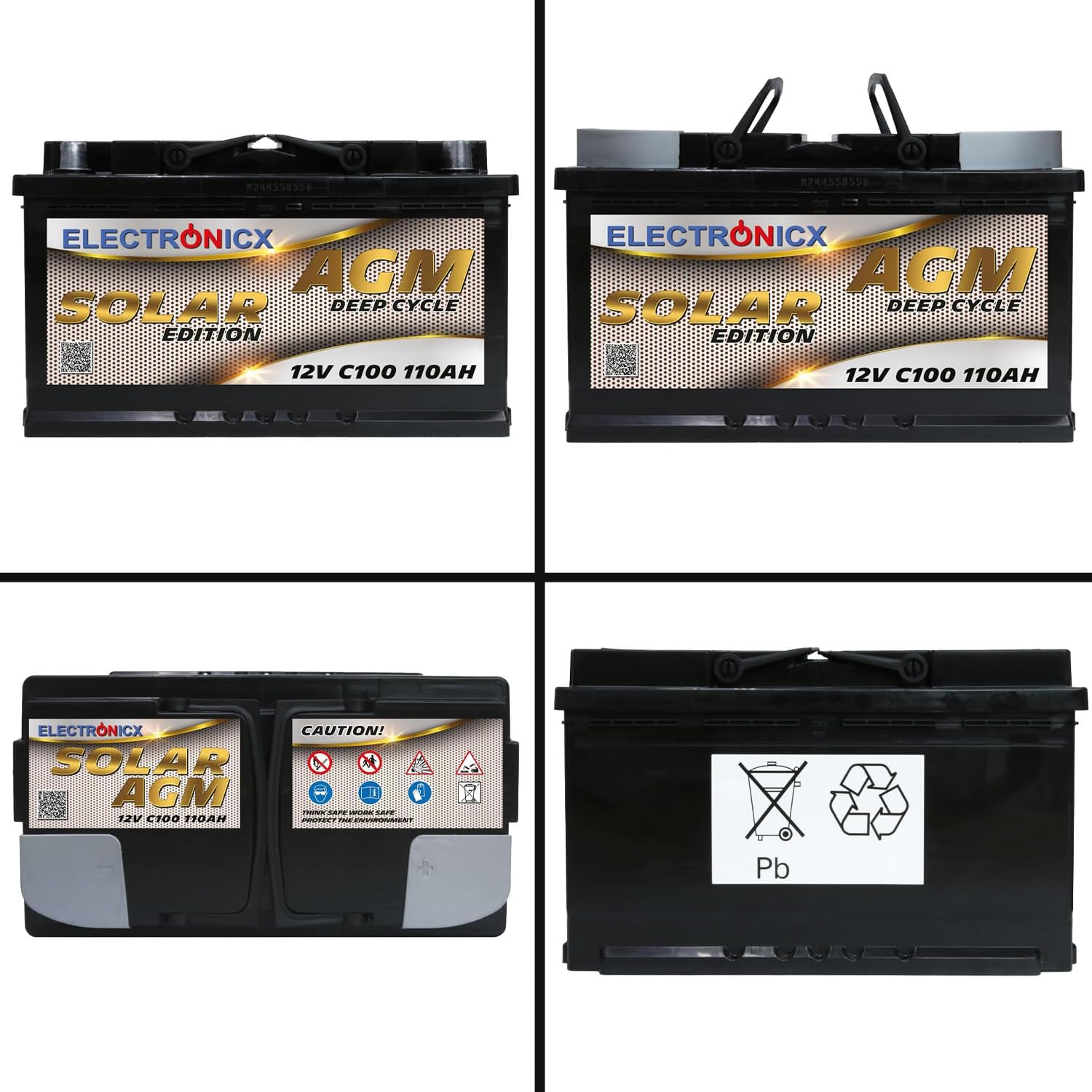 Electronicx Batterie AGM Solaire 12V 110Ah – 110 ah Batterie à Décharge Profonde – Entièrement scellée & sans entretien– Idéale pour Camping-car, Bateau, Yacht, Système Solaire & Autonomie Énergétique
