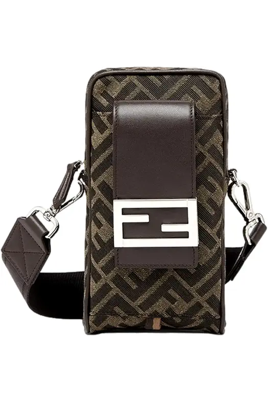 FENDI Baguette Brown Zucca Canvas Phone Holder Crossbody...