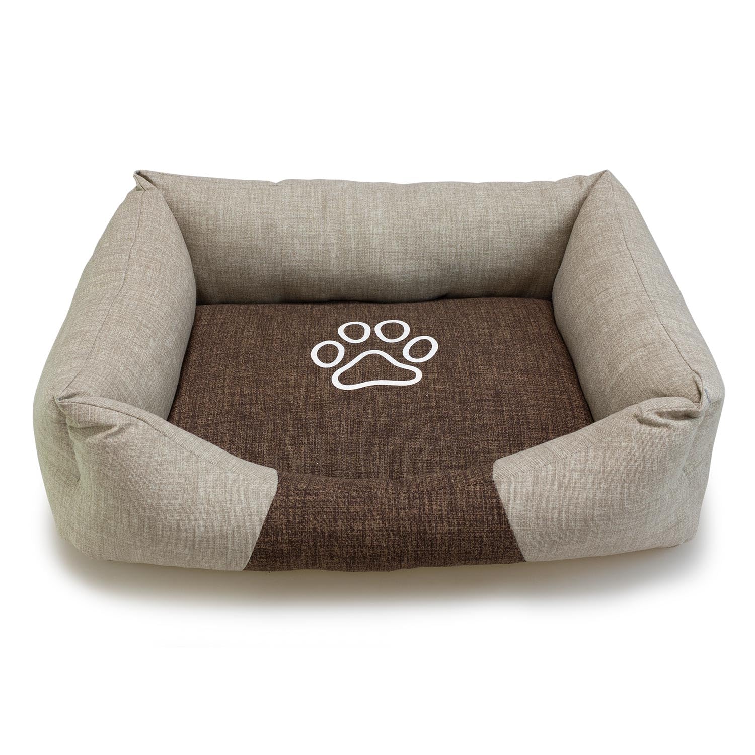 Arquivet Quadratisches Hundebett Braun und Beige mit Fußabdruck, 85 x 68 x 21 cm, Hundebett - Hundezubehör