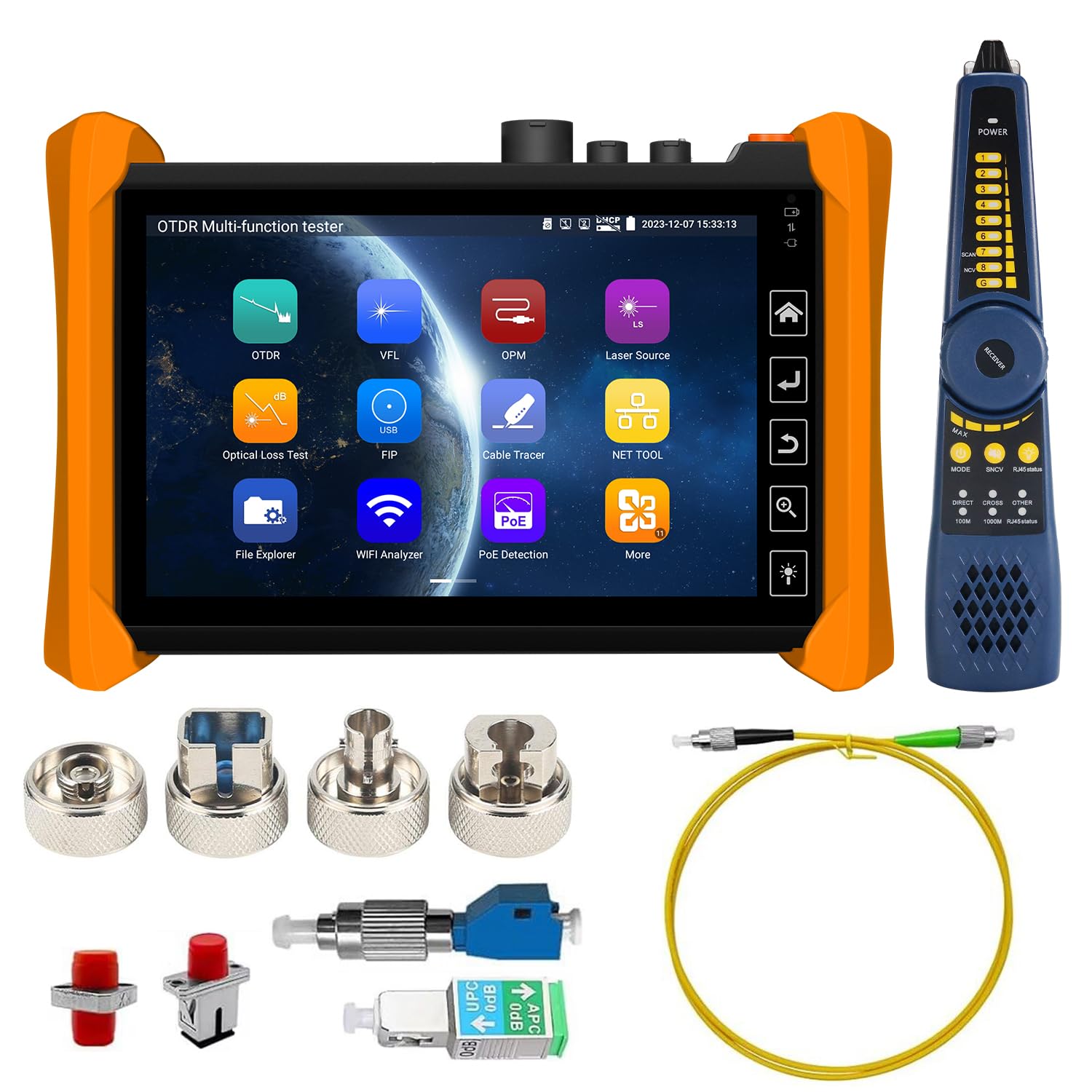 Optical Fiber Tester, WANLUTECH 1310/1550nm 28/26dB 7 inches Touchscreen OTDR Tester Built-in VFL OPM LS(Light Source) Event Map OLT (Optical Loss Test) Functions RJ45 Cable Tester Network Tools