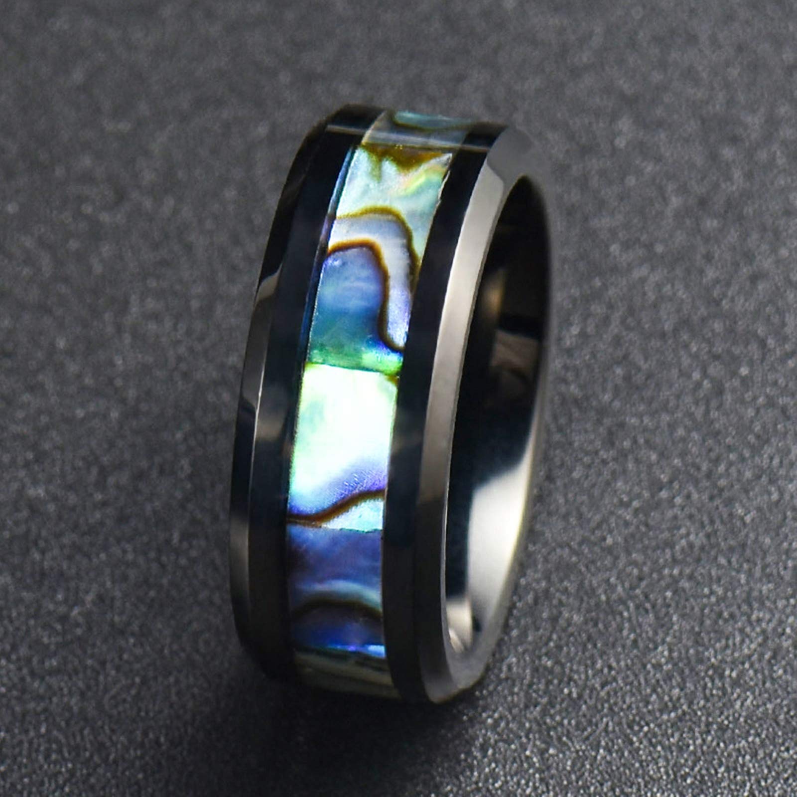Gualiy Colgante anillo de tungsteno, collar de pareja 8 mm negro anillo incrustado de color concha collar