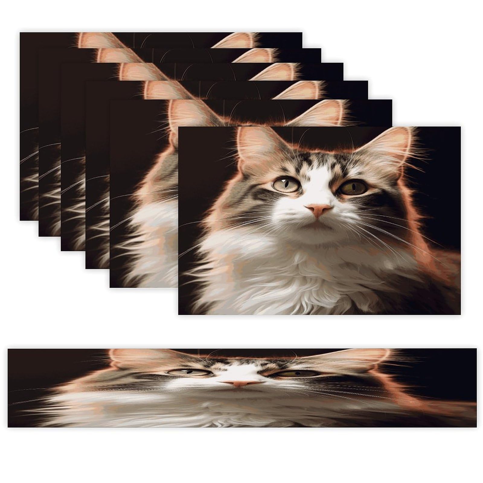 Cat Table Runner and Placemats Set of 6 Heat Resistant Table Runner Place Mats Modern Cloth Table Mat Washable Linen Placemat Festive Reusable Set