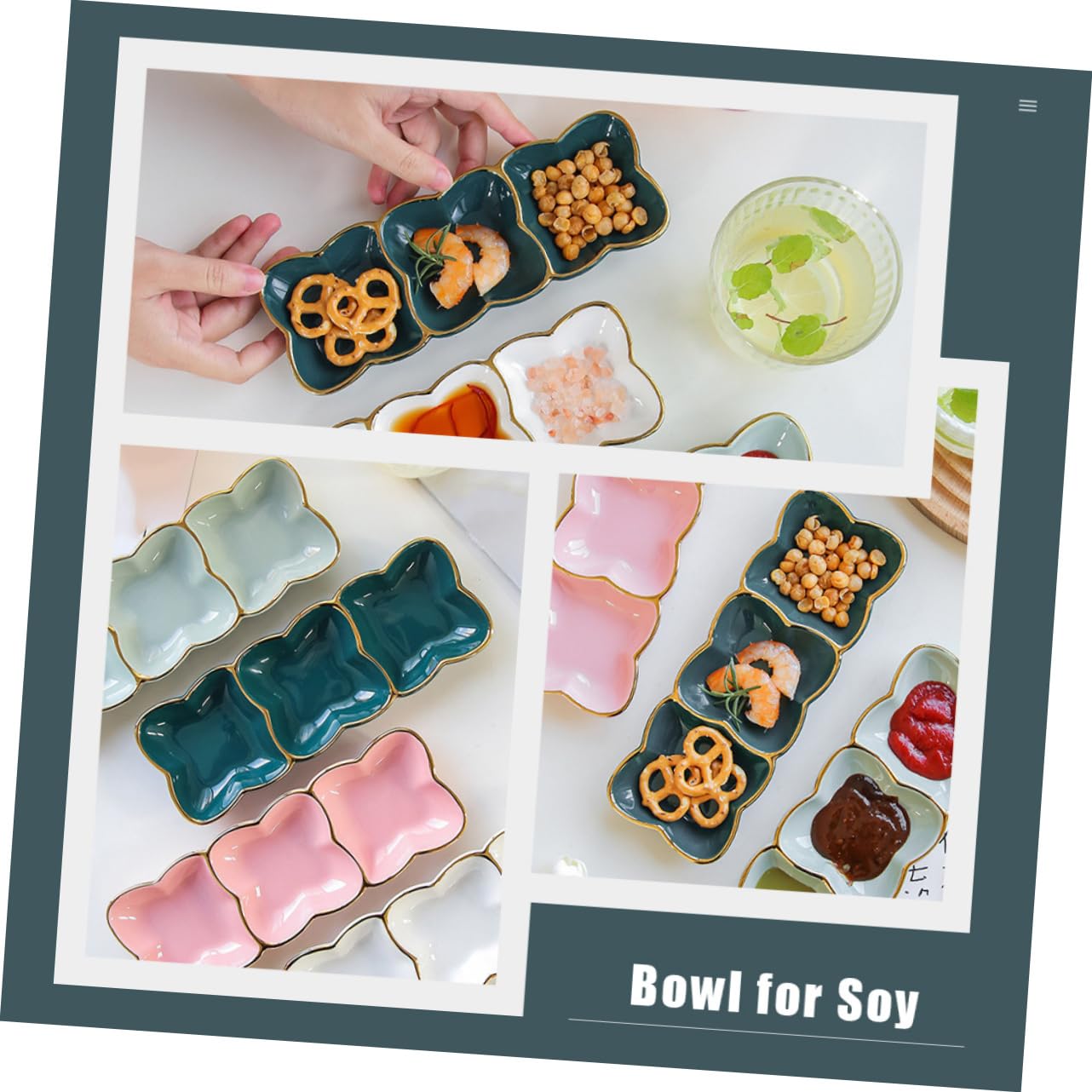 Cabilock Divided Sauce Bowl Relish Plate Seasoning Bowl Soy Sauce Dish Tableware