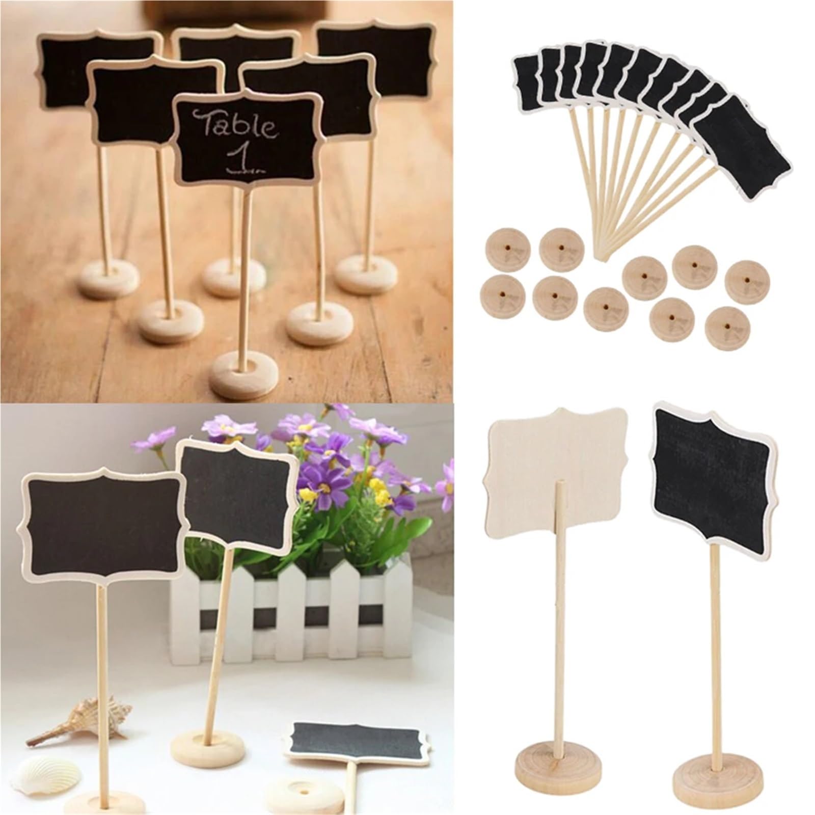 Lot de 80 mini tableaux noirs en bois sur le thème du mariage : étiquettes alimentaires pour buffet, décoration de table et panneaux de message