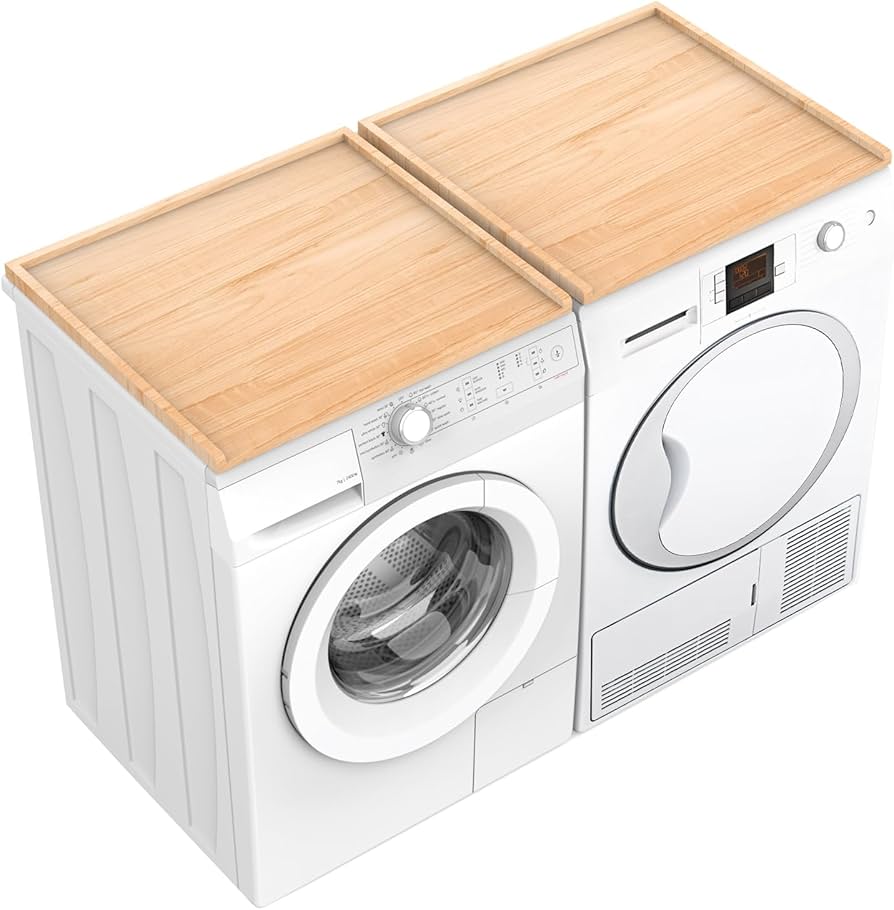 Laundry Countertop Solid Wood, 53.3" Lx 26.5" W Washer Dry Tabletop, Detachable Washer Dry Table Top, Wood Washer and Dry Counter with Edge Railing for Storage in The Laundry Room