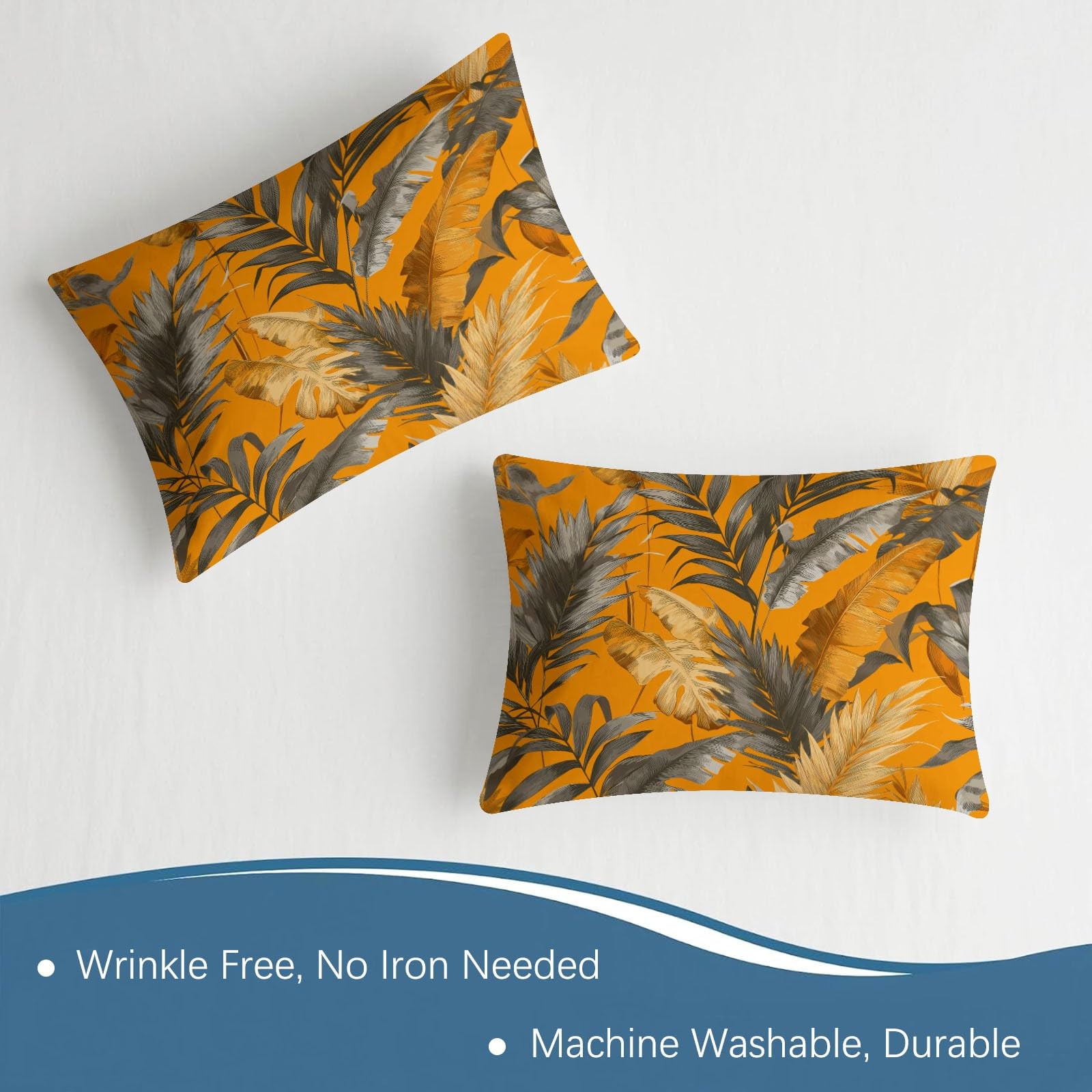 Juego de sábanas bajeras ajustables de 3 piezas, 90 x 200 cm, diseño retro de hojas tropicales de microfibra, suave y acogedora, con 2 fundas de almohada de 80 x 80 cm, colchones de hasta 30 cm