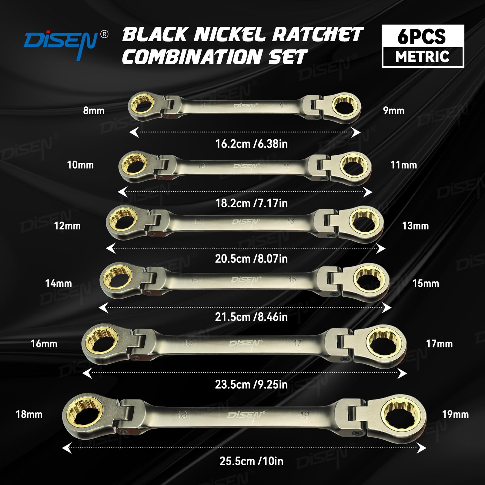 その他 Senn DISEN 6PCS 90 Teeth Ratcheting Wrench Set Double Box End