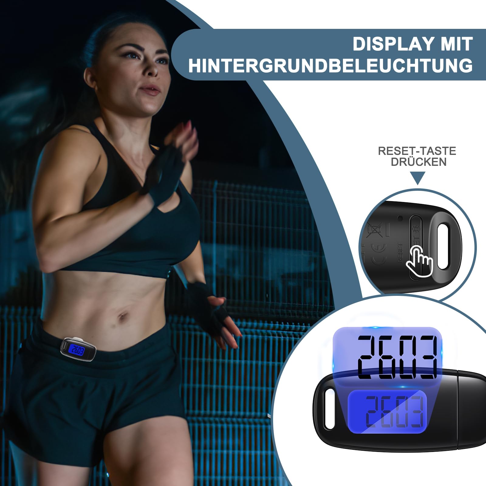 Podomètre 3D, Rechargeable par USB, podomètre pour la Marche, Grand écran, podomètre Simple sans Application, podomètre précis, Suivi des Pas