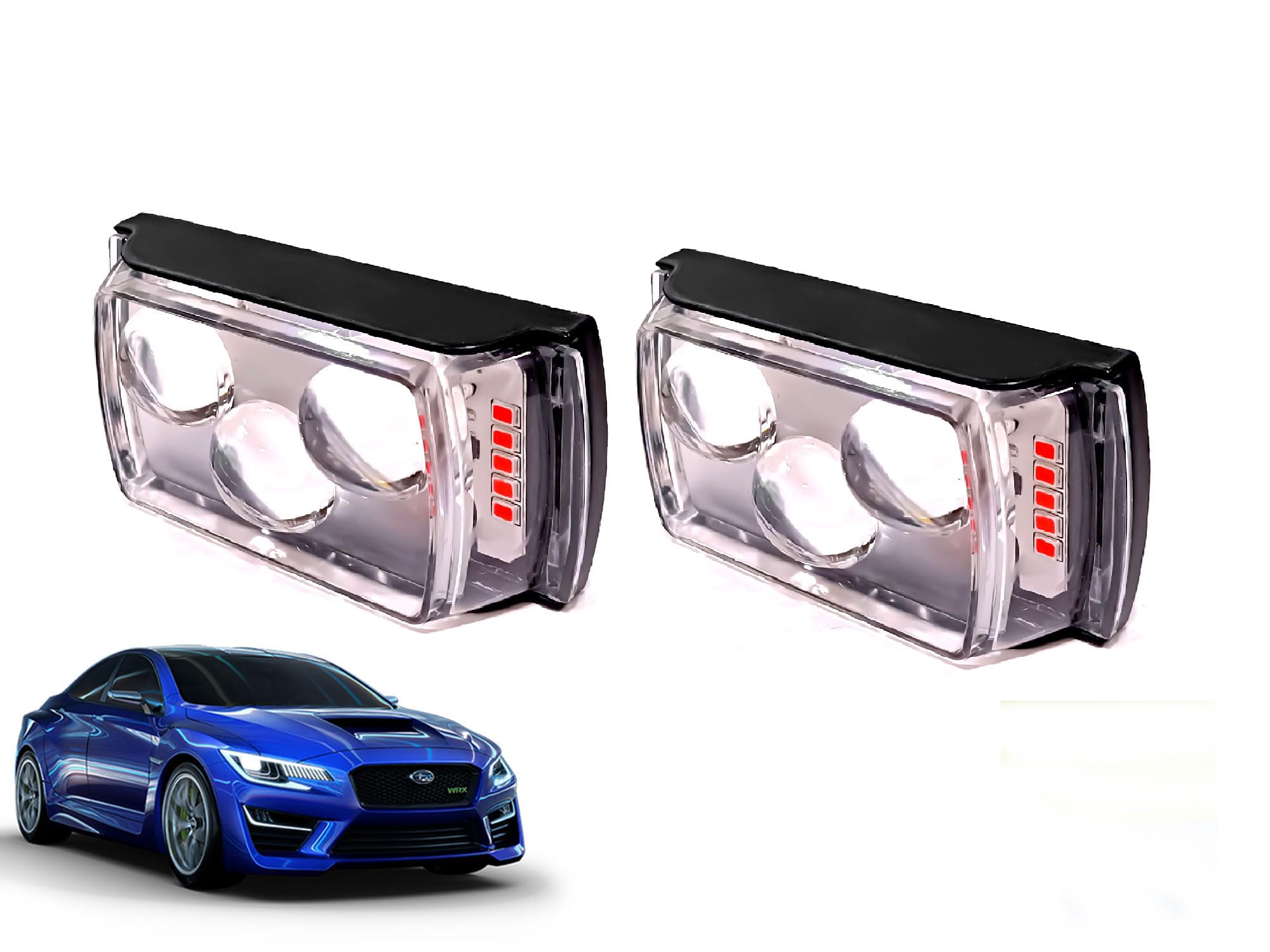 Auto Pearl 3 EYE LED Lens Fog Flashing Light, White, Yellow & Blue-Red Amber Auxiliary Projector Spot Lights compatible with WRX (Pack of 2)