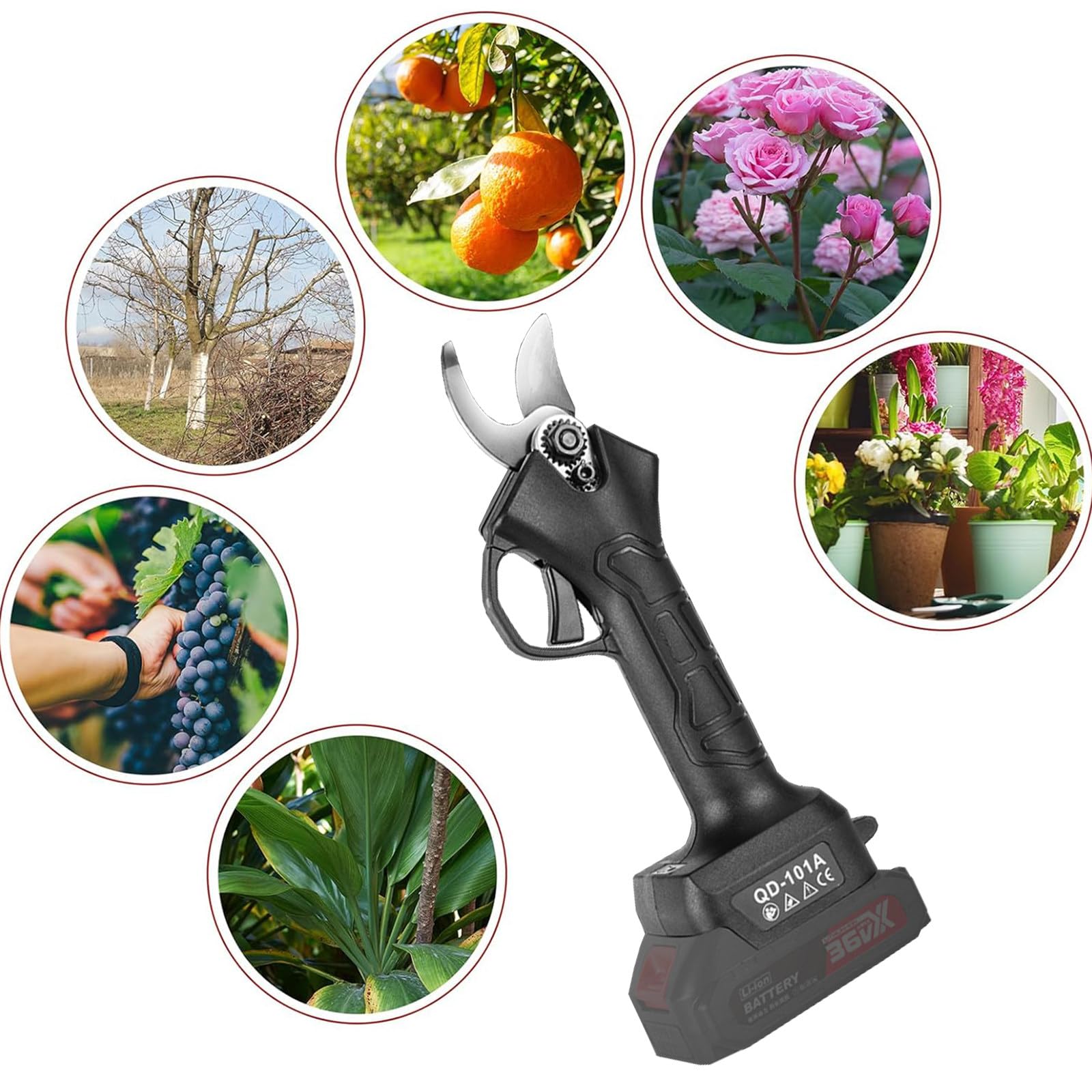 Tijeras de Podar EléCtricas, Podadora de áRboles InaláMbrica de 1,37 Pulgadas de DiáMetro de Corte con 2 BateríAs Recargables de 1,5 Ah y 2 Cuchillas, Podadora de JardineríA,Incision 2.5-3.5cm-110V