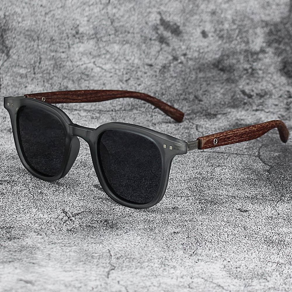 Vintage for Women Men Trendy Outdoor Street Photography Square Frame Sun Glasses Shades Wood Grain Sunglasses Cycling Eyewear