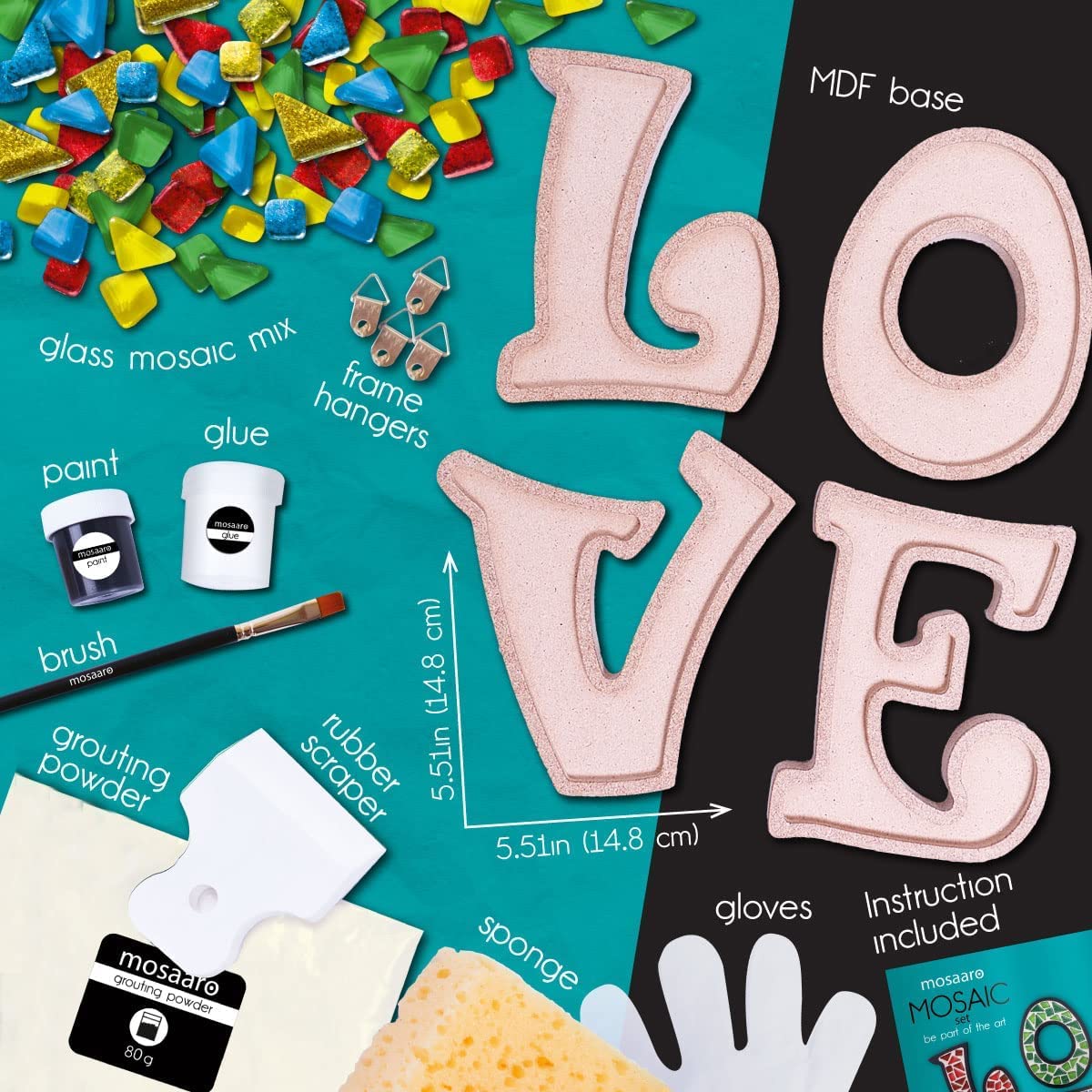 Kit de azulejos de mosaico de vidrio Love – Arte exclusivo DIY GlassCraft para adultos y adolescentes – Regalo creativo para los amantes de las manualidades – Mosaicos decoración del hogar