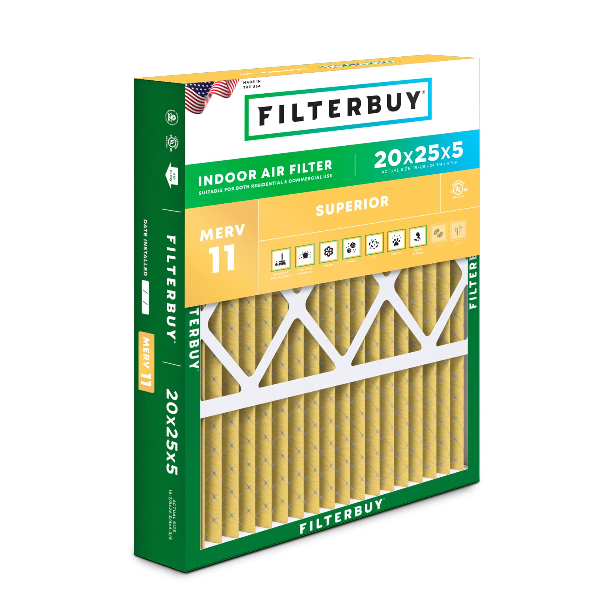 Filterbuy 20x25x5 Air Filter MERV 11 (1-Pack)