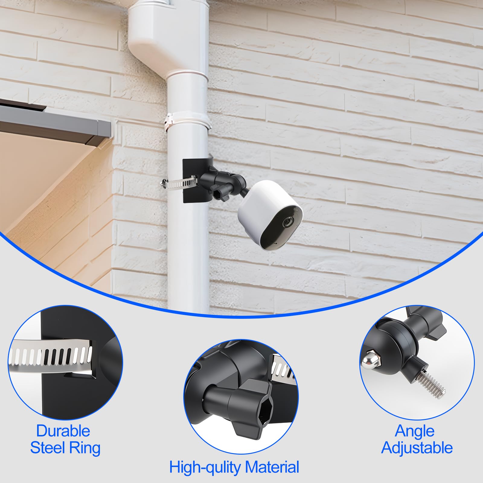 Support pour Eufycam 2 2C 2C Pro 3 3C 1 E Arlo Ultra 2 Pro 2 3 4 Reolink Aosu et autres avec Trou de Vis 1/4" Réglable Support avec 4 Boucles pour Caméra Eufy Montage sur Poteau Extérieur Noir
