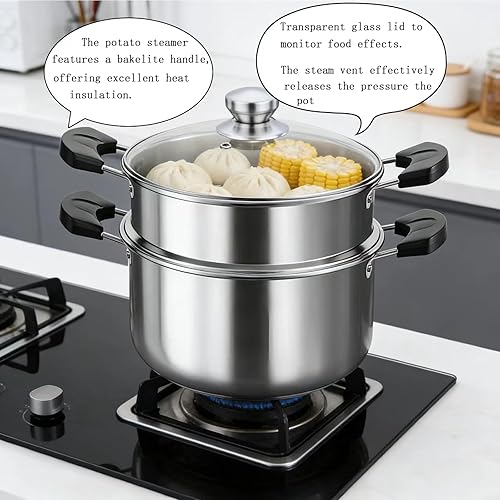 Miniatura 4 de Vaporizador de 4.2QT para cocinar, ollas de vapor de acero inoxidable con cesta de vapor vegetal