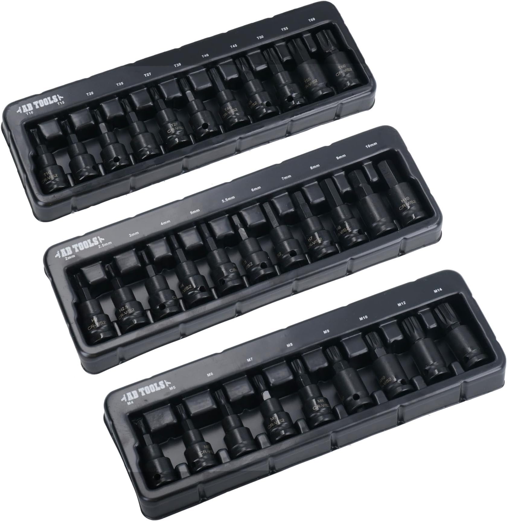 AB Tools 3/8in Drive Impacted Impact Shallow Hex Allen Torx Star + Spline Bits 31pc Set