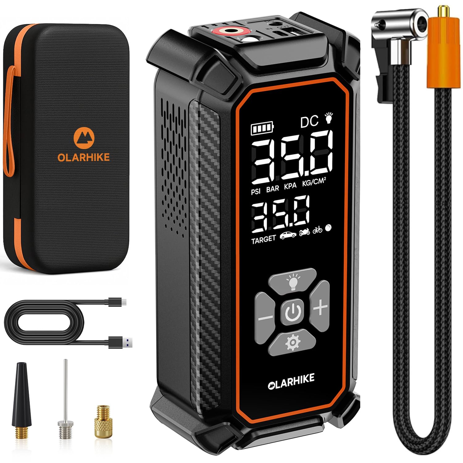 OlarHike Cordless Tire Inflator Portable Air Compressor, 150PSI Dual Power - 6000mAh & 12V DC, Air Pump for Car Tires, Bike, Motorcycle, with Luxurious Storage Case, Car Gifts
