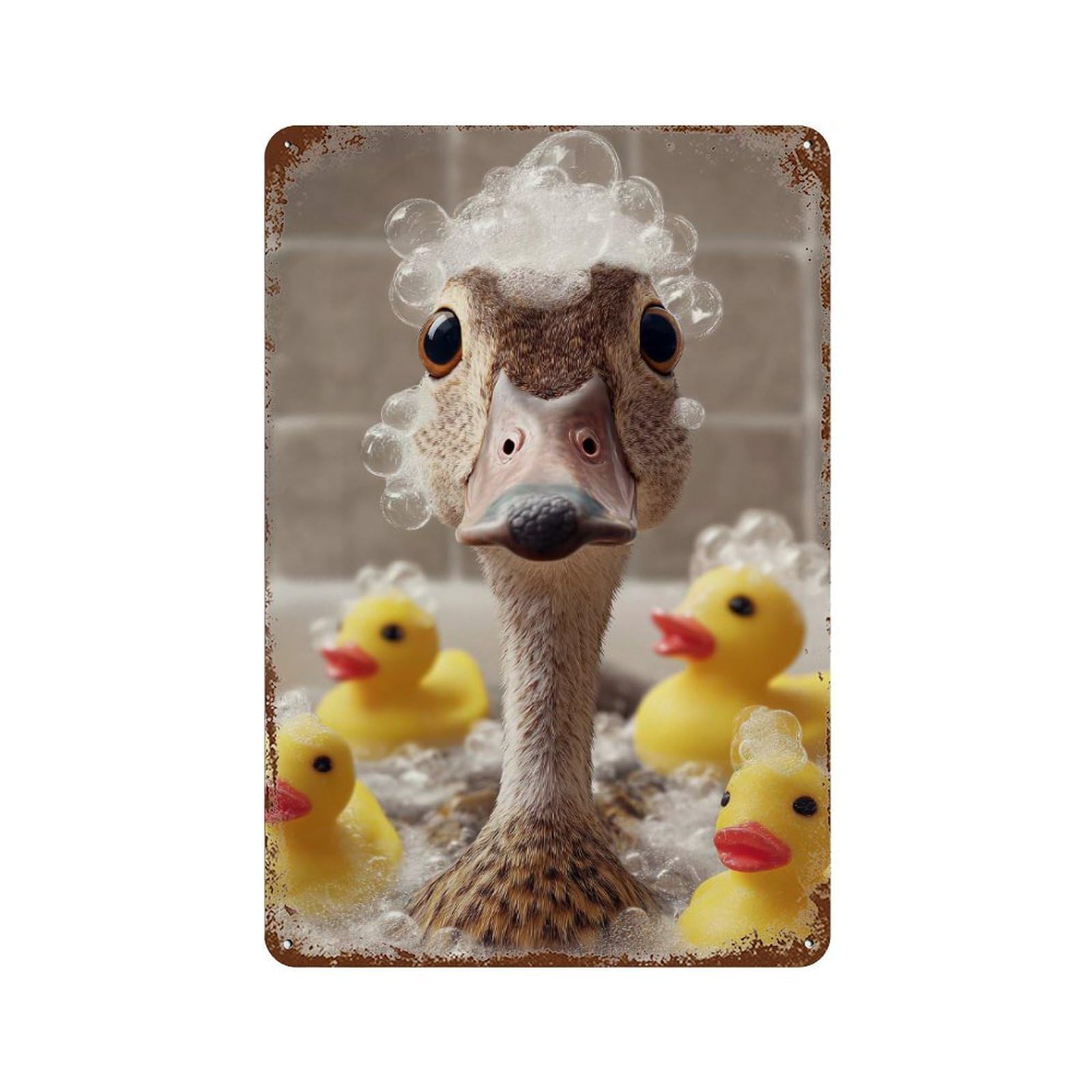 Duck in Bath with Rubber Ducks Distressed Metal Wall Sign 11.8"x7.9", Ideal for Pub, Kitchen And Man Cave Decor
