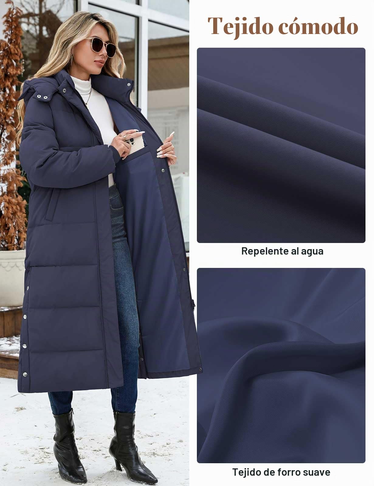 CMTOP Abrigos de Invierno para Mujer Larga Chaqueta con Capucha Cálido Hasta Los Tobillos Parka Elegante Abrigo de algodón Grueso Coat para Exteriores con Cremallera y Bolsillos