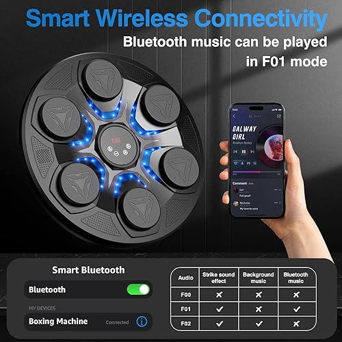 Miniatura 6 de Máquina de boxeo musical mejorada para adultos y niños, máquina de perforación interactiva de música con guantes, 12 modos, 12 velocidades,