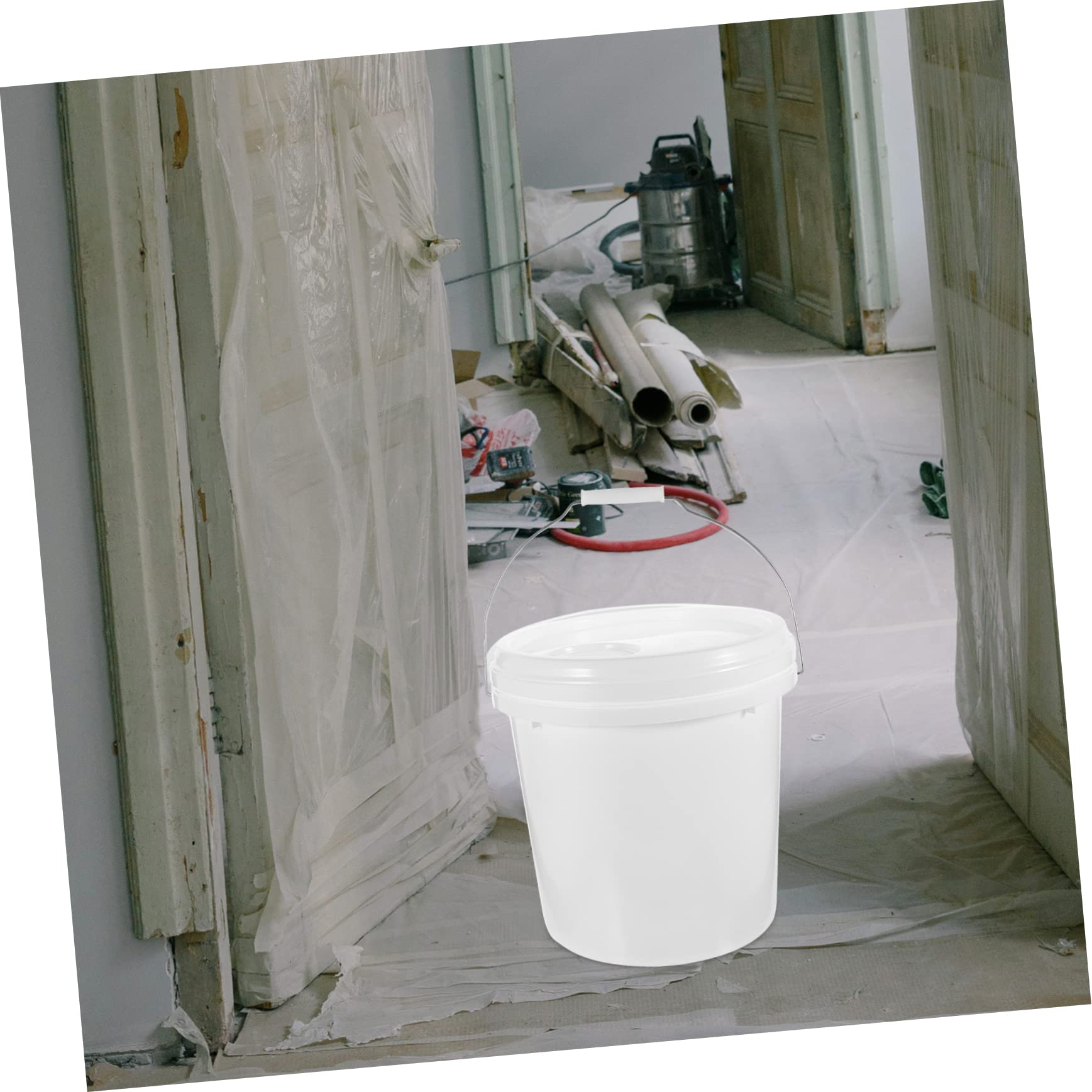 WOONEKY 1 Cubo Redondo de 10 L para Pintura con Tapa Hermética y Apertura para Aceite, Contenedor de Almacenamiento y Antifugas, Adecuado para Mezclar Colores y Aplicar Pintura en Taller