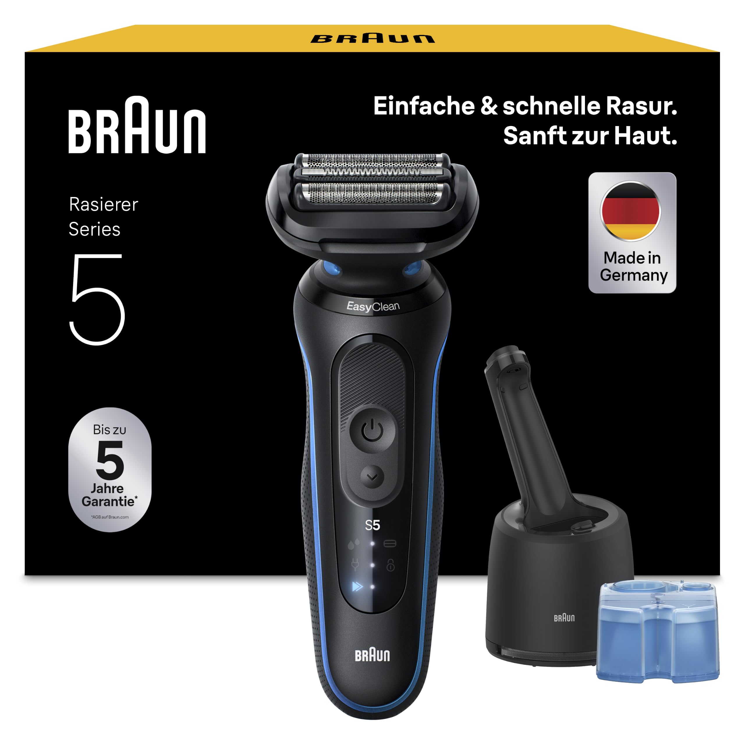 Braun Rasierer Herren Elektrisch Series 5, 52-B7000cc, Blau - Kabelloser Elektrorasierer, Barttrimmer mit 50 Min. Akku, Wasserdicht, Made in Germany, Inkl. 4in1 SmartCare Center