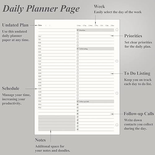 Miniatura 3 de EMSHOI Daily Planner - Recambio de 8.5 x 11 pulgadas, 80 hojas, 160 páginas A4 con 4 anillas, papel de repuesto grueso de color crema, hoja suelta