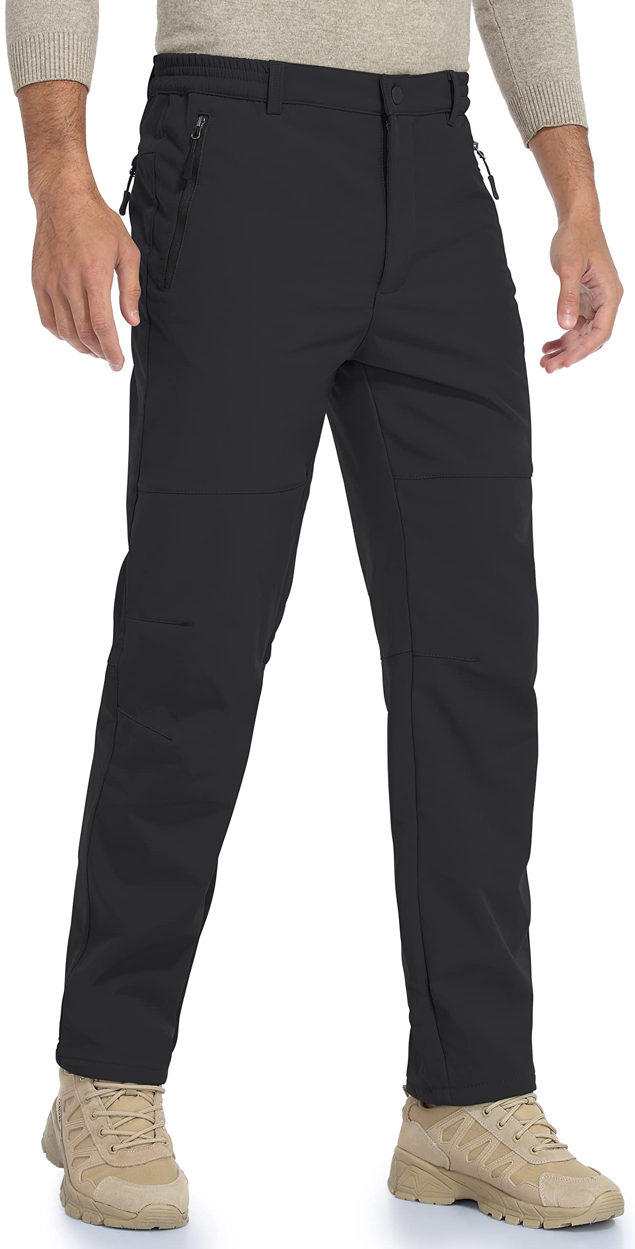 Amazon Snow Pants Men's Fleece Lined Pants Black Trousers