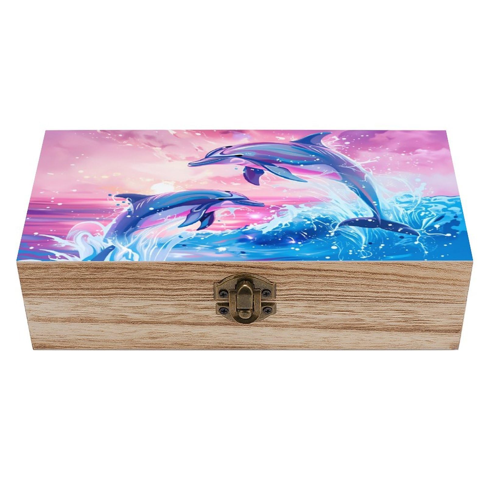 asbwuo Leaping Dolphin Vintage Wooden Keepsake Box