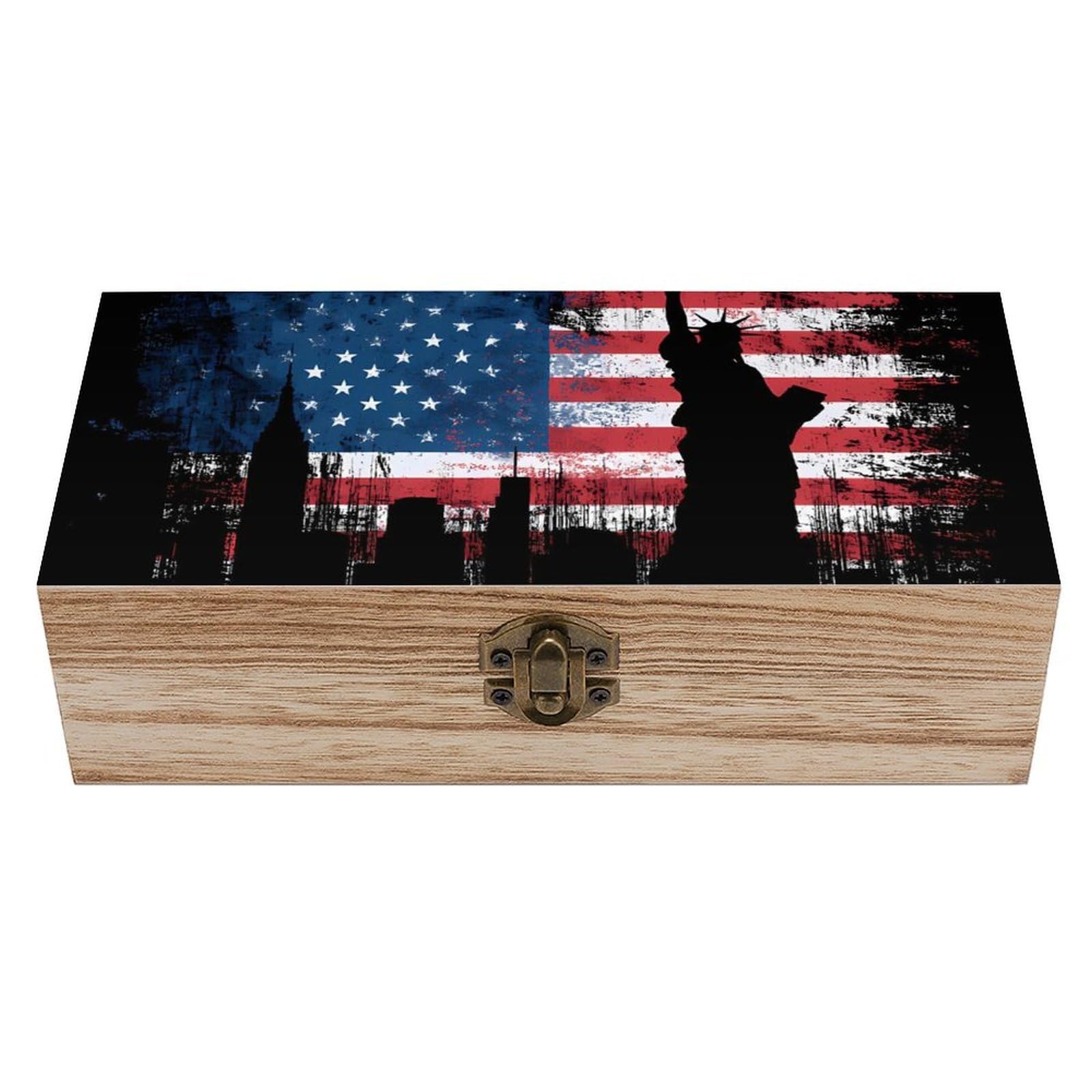 HLBSDM New York City Statue of Libertys Wooden Box with Hinged Lid Decorative Storage Case Container
