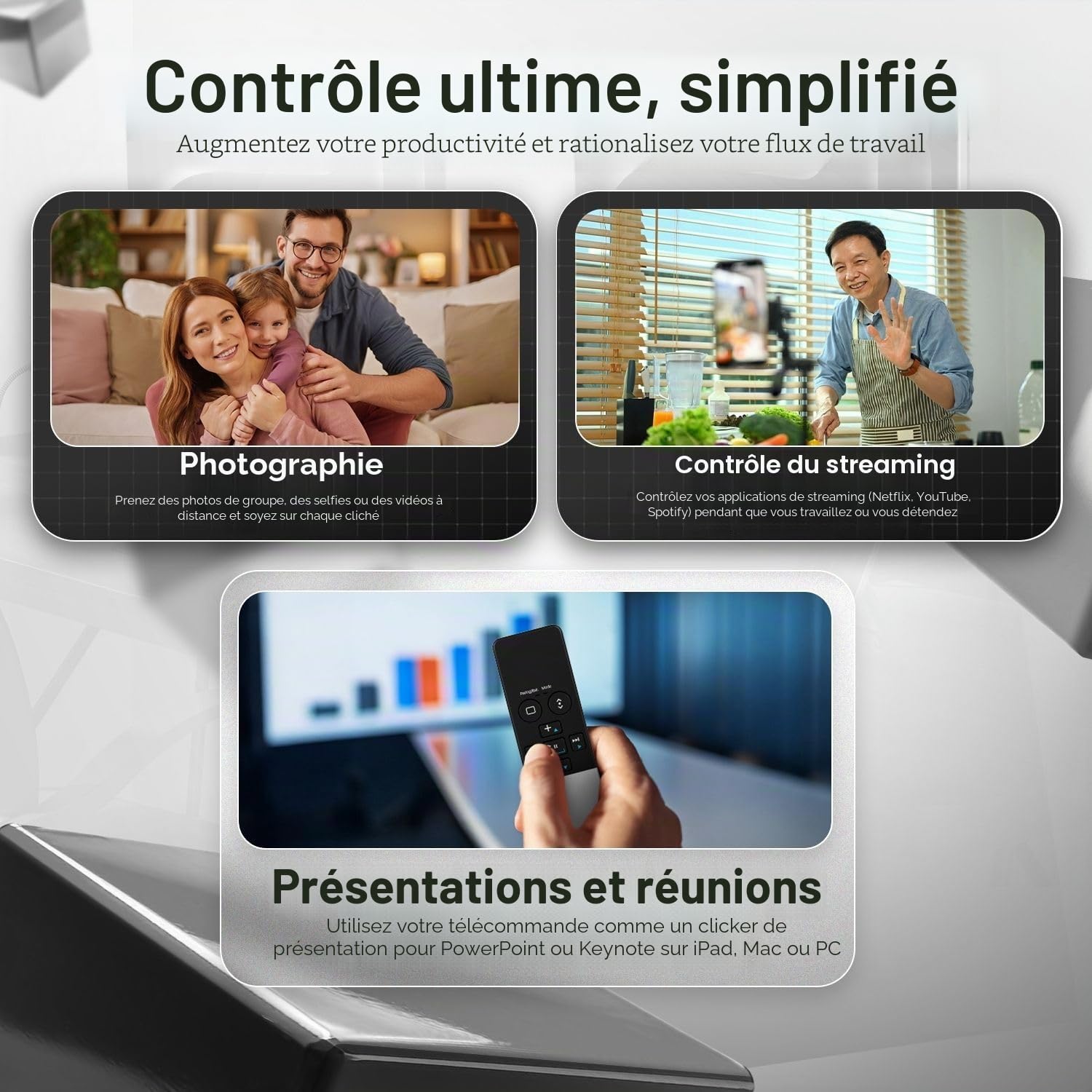 TNP Télécommande Bluetooth pour iPhone iPad – Trackpad Media Presenter iOS Mac Android PC