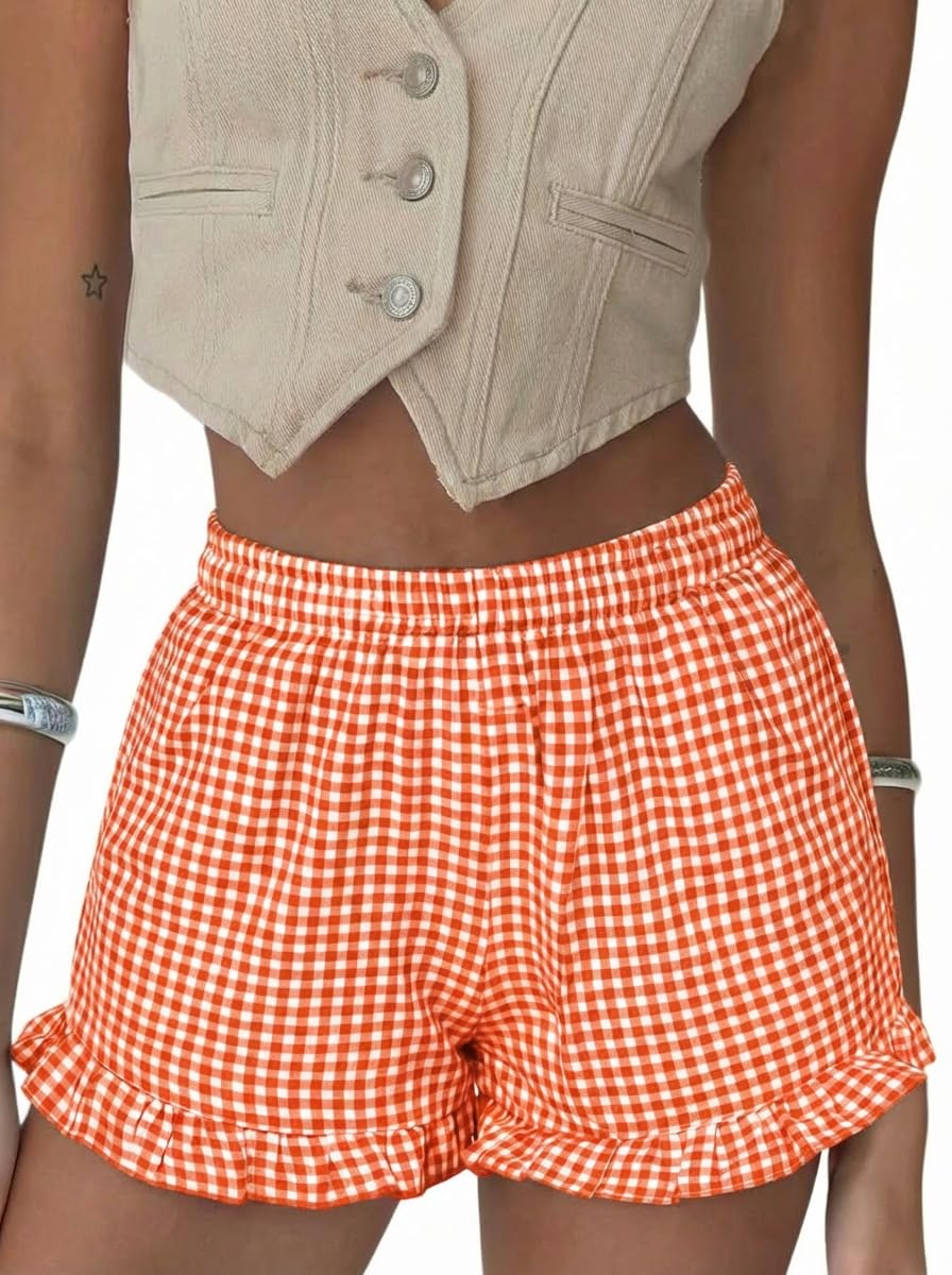Boxer Shorts Gingham Shorts Y2K Beach Bottoms | Plaid Shorts Y2K Pajama Bottoms Two Pockets