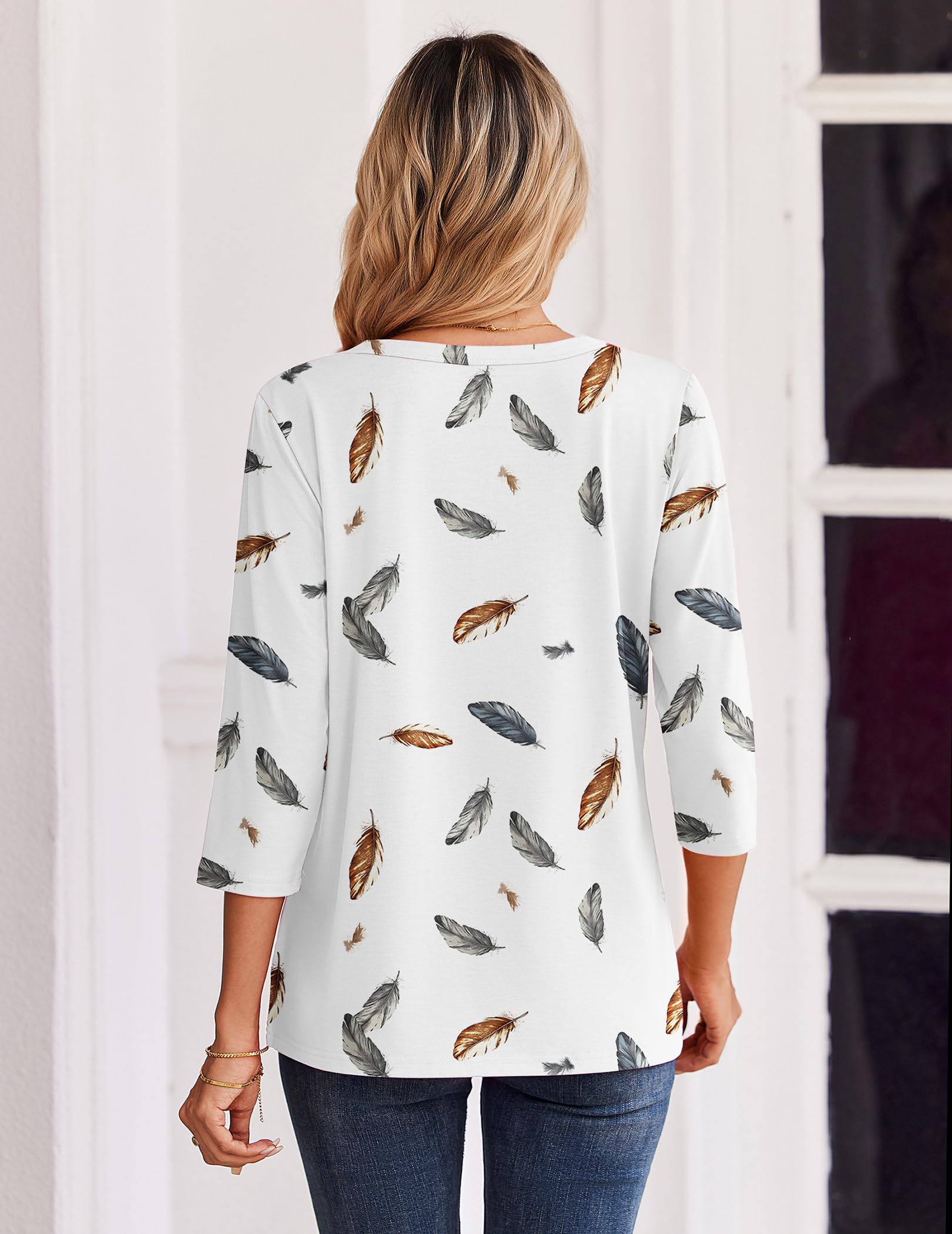 Zeagoo 3/4 Length Sleeve Womens Tops Casual Dressy Summer Blouses Buisness Work Spring Tee Shirts