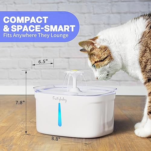 Miniatura 10 de furrybaby - Fuente de agua potable para gatos, con dispensador automático para las mascotas, con LED en ventana de nivel de agua, ultra silenciosa,