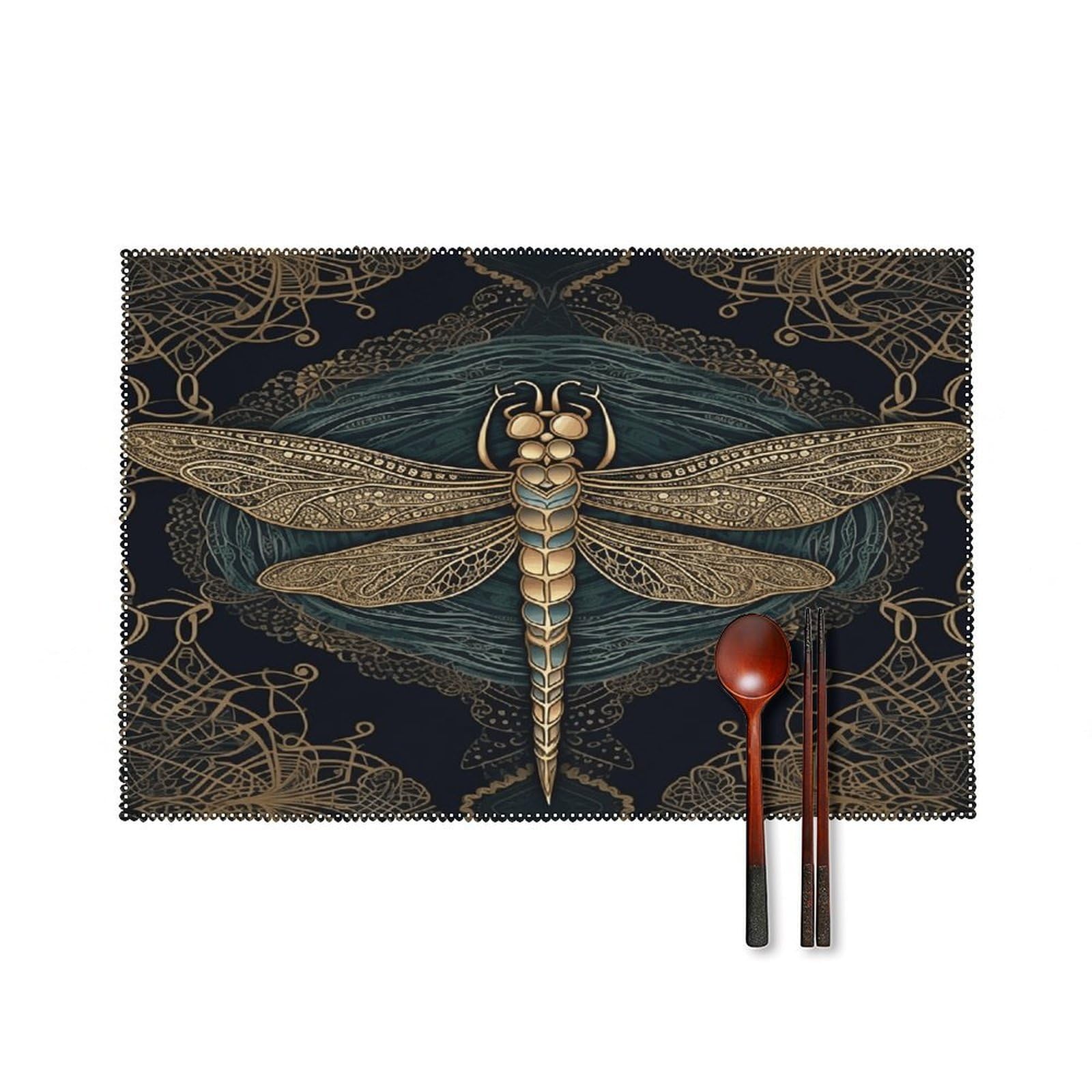Dragonfly Placemats Set of 6 Non-Slip Stain Resistant Indoor Outdoor Table Mat Washable Cloth Place Mat Fashion Kitchen Placemat for Dining Table Decoration 17.7x11.8 in