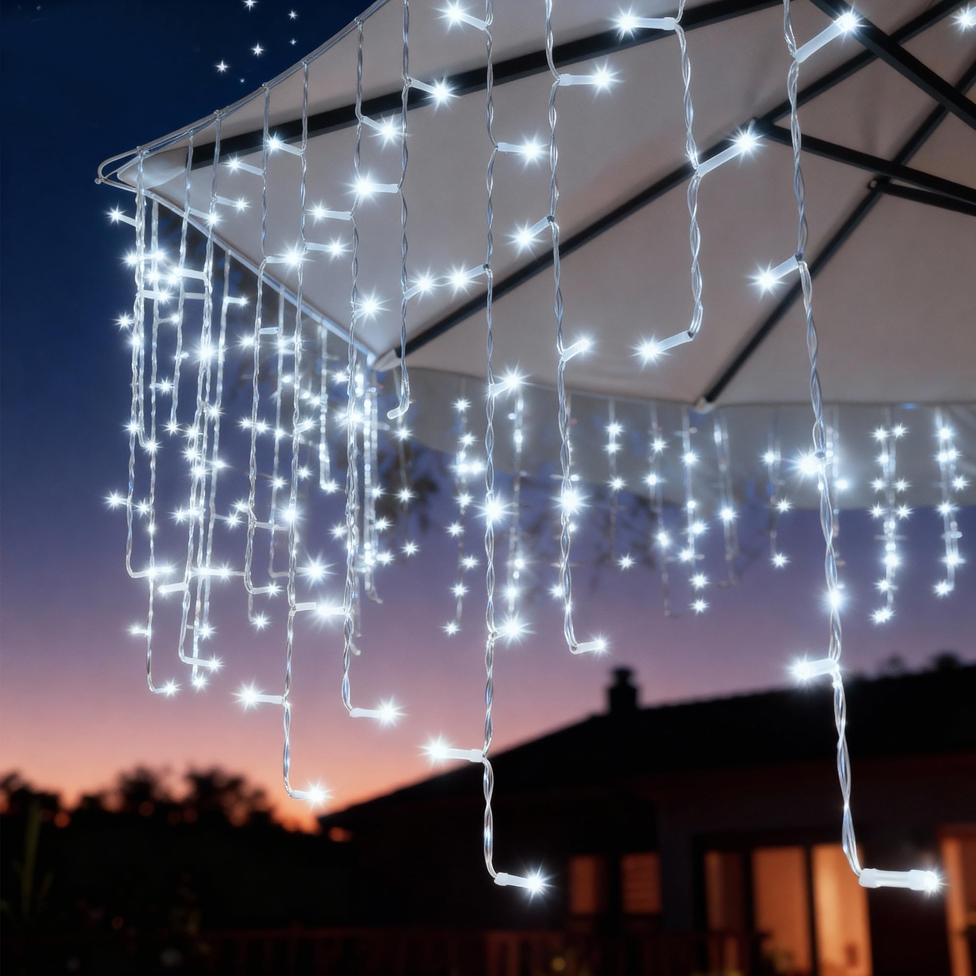 Eisregen Lichterkette Außen, LED Lichtervorhang mit Timer, IP44 Wasserdicht 8 Modi für Innenausstattung Außenbereich Schlafzimmer Hochzeit Weihnachten Party(Kaltweiß, 15m, 600 LED)