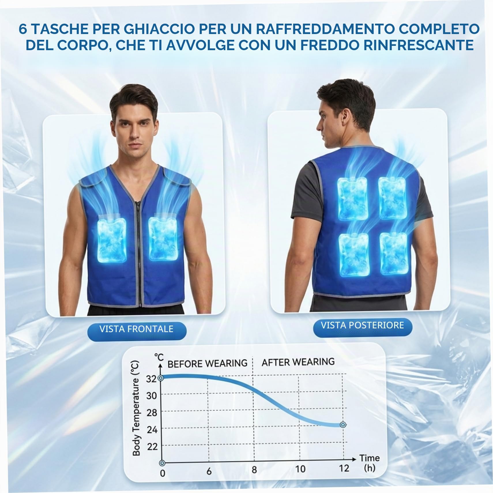 Gilet di ghiaccio leggero con 20 impacchi di ghiaccio – Gilet rinfrescante con fodera impermeabile ad alta densità per un comfort di raffreddamento tutto il giorno per lavori all'aperto