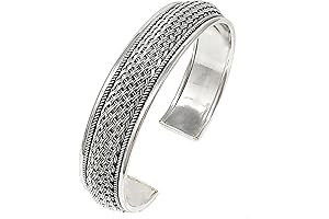 Men's 925 Sterling Silver Bangle with Intricate Braided Details: A Solid and...